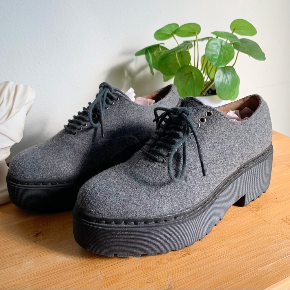 Jeffrey Campbell Platform Shoes Chunky Oxford Baird Wool Gray Size 6